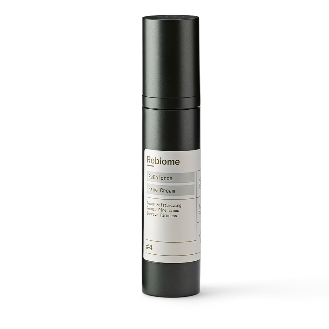 Ontdek ReBiome ReEnforce Face Cream: een krachtige moisturizer met Fensebioom™-peptide, retinol, hyaluronzuur, argireline en meer. Vermindert rimpels, versterkt de huidbarrière, balanceert het microbioom en hydrateert intensief. Bestel nu voor een gezonde, stralende huid.