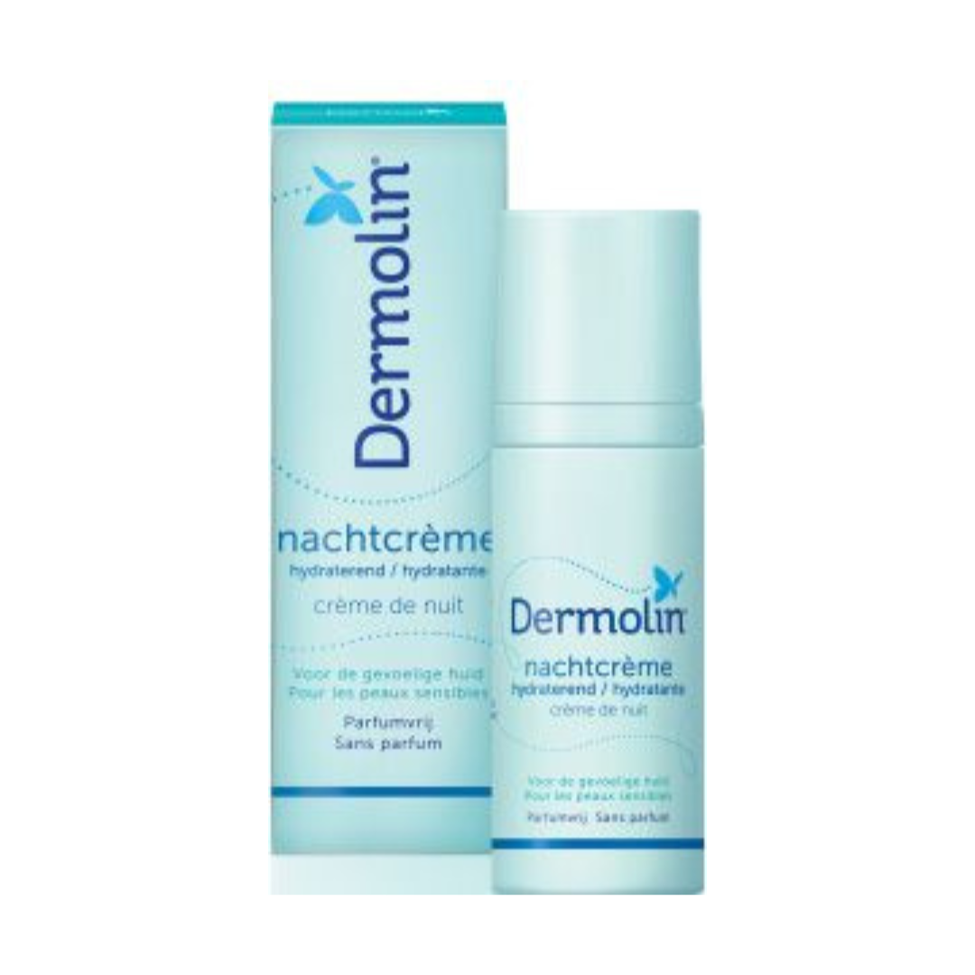 Ontdek de Dermolin Nachtcrème, jouw geheim voor een stralende en gezond uitziende huid. Deze rijke crème is speciaal ontwikkeld om je huid intensief te hydrateren en te herstellen terwijl je slaapt.