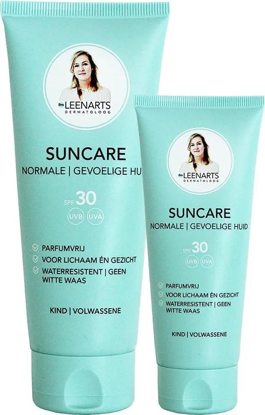 Drs Leenarts Suncare SPF30 is een parfumvrije zonnebrand met beschermingsfactor 30. Smeert goed uit, trekt snel in en laat geen witte waas achter. Waterresistent en geschikt voor de normale en gevoelige huid.