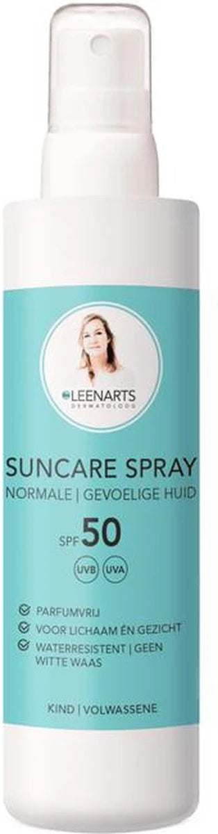 Ben jij op zoek naar een prettige, veilige en goed beschermende zonnebrandcrème? Dan is deze Drs Leenarts suncare spray met een SPF 50 een goede optie om te gebruiken. De zonnebrandspray is ontwikkeld door dermatoloog Drs Leenarts en is volledig vegan, dierproefvrij, waterresistent en zonder witte waas.