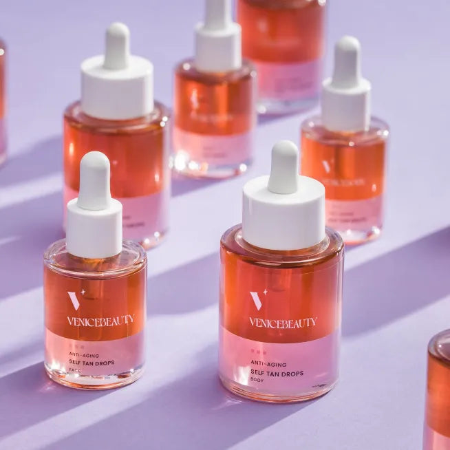 tanning drops voor het lichaam met anti-aging effect. Vegan, huidvriendelijke, parfum vrije tan drops